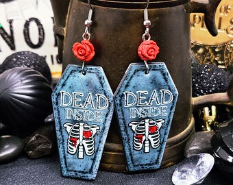 DEAD INSIDE COFFIN Earrings Creepy Horror Goth Earrings | Spooky Halloween Acrylic Earrings | Edgy Punk Earrings For Best Friend Gift