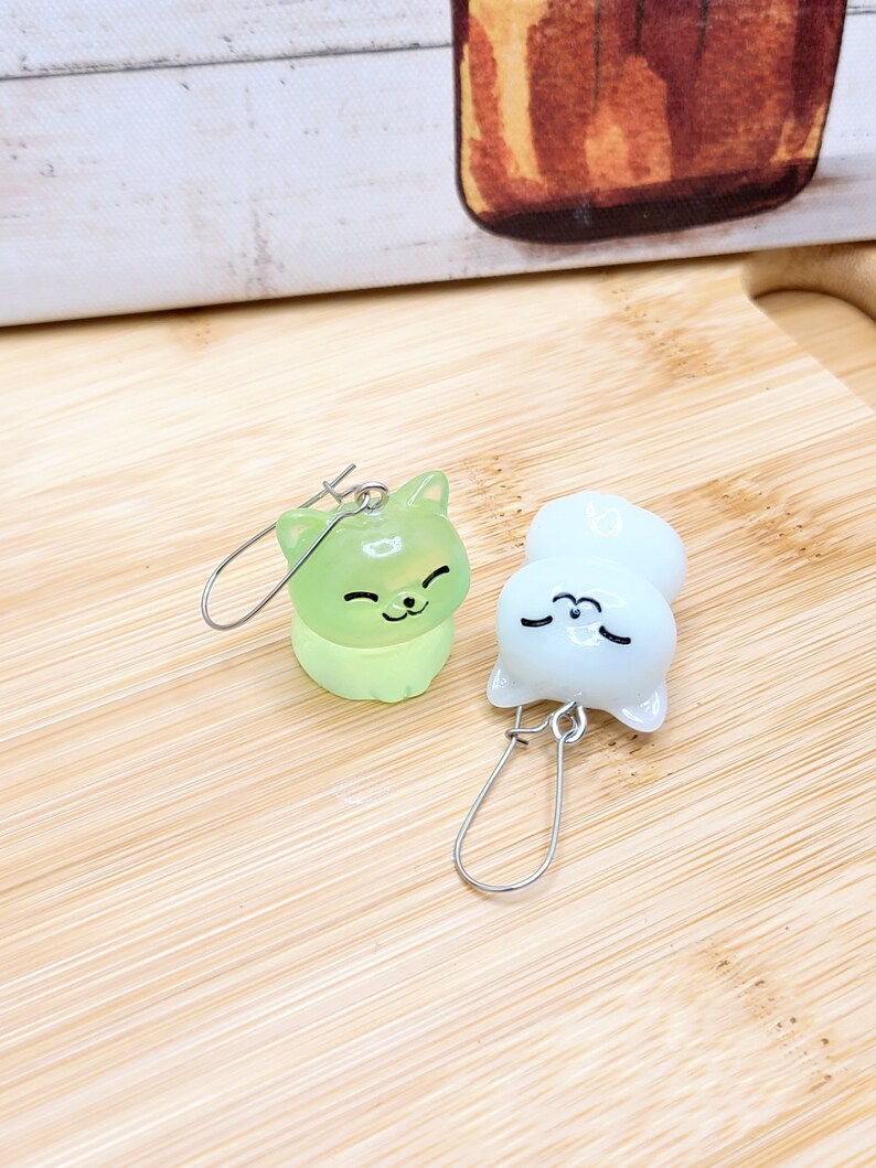 GLOW IN THE Dark Cat Earrings Cat Lover Gift Fat Cat Mismatched Earrings Funky Kawaii Resin Earrings Novelty Cute Cat Earrings image 9