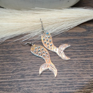 MERMAIDCORE IRIDESCENT EARRINGS Mermaid Tail Beachy Jewelry Whimsical Acrylic Mermaid Earrings Laser Cut Summer Earrings Cool Earrings image 5