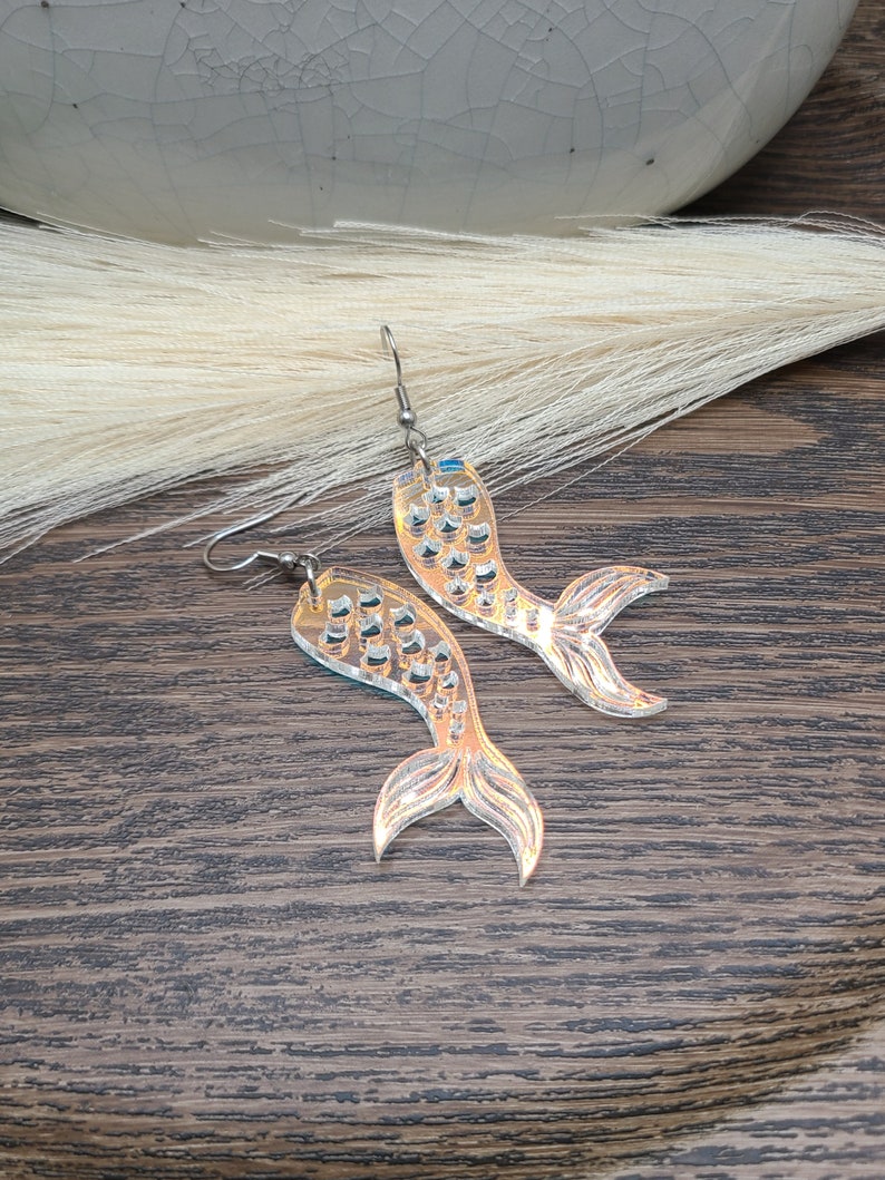 MERMAIDCORE IRIDESCENT EARRINGS Mermaid Tail Beachy Jewelry Whimsical Acrylic Mermaid Earrings Laser Cut Summer Earrings Cool Earrings image 5