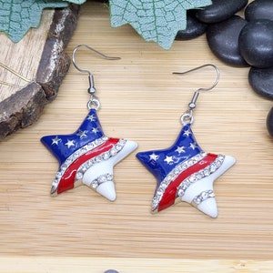 RED WHITE AND Blue Patriotic Earrings Heart or Star American Flag Earrings Colorful Memorial Day Earrings 4th Of July Fun Earrings image 4
