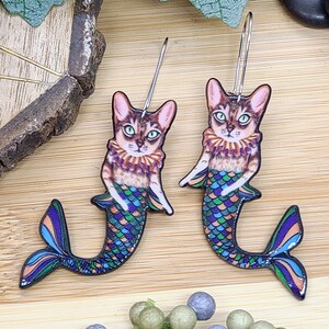 TABBY CAT MERMAID Earrings Weird Cat Earrings For Cat Mom Best Friend Gift Quirky Cat Mermaid Acrylic Earrings Fun Earrings Cat Jewelry image 6