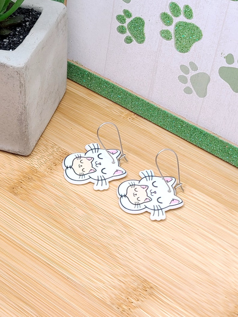 CAT MOM ACRYLIC Earrings Cat Lover Gift For Mom Cute Whimsical Cat Earrings Mothers Day Cat Themed Gifts Cat Jewelry Cool Earrings image 6
