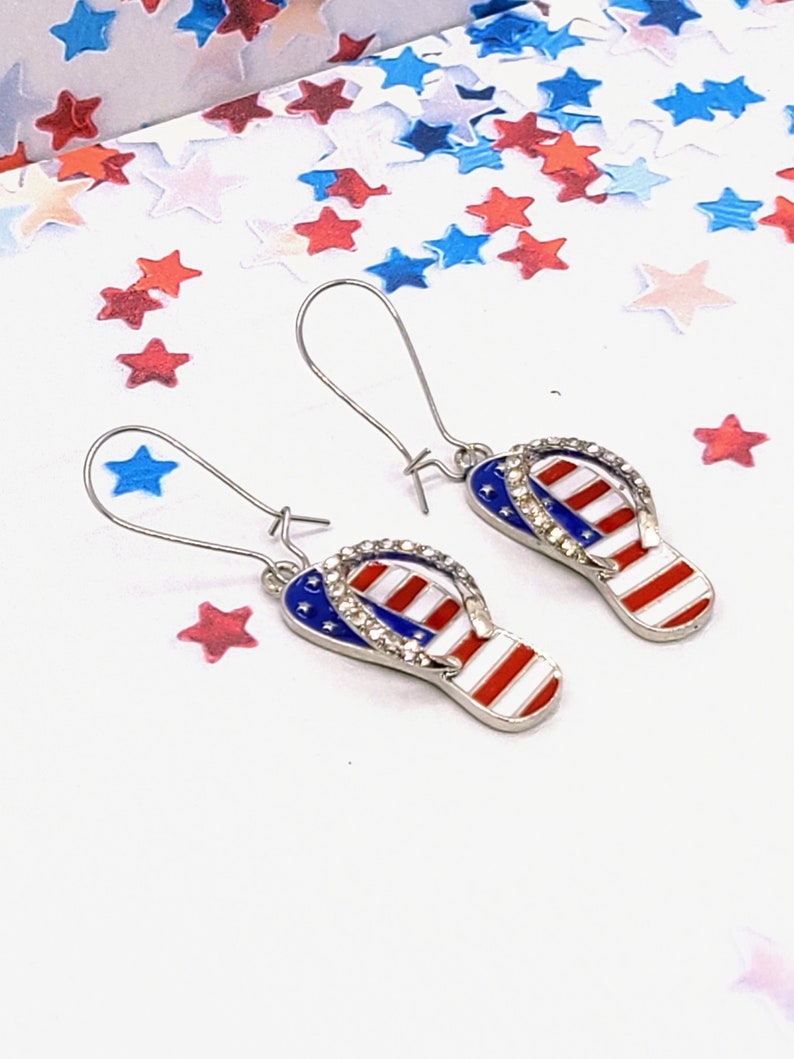 FLIP FLOPS PATRIOTIC Earrings 4th of July Novelty Earrings Cute Beach Summer Earrings Fun American Flag Earrings Gift For Girlfriend 画像 8