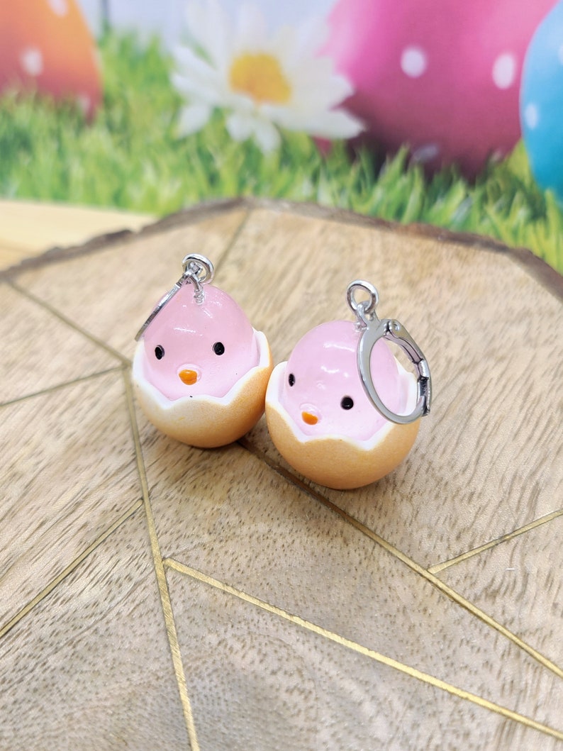 EASTER EGG CHICKEN Earrings Whimsical Easter Earrings for Easter Gifts Mismatched Bird Egg Earrings Cute Novelty Spring Earrings image 6