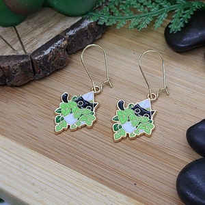 BLACK CAT PLANT Earrings Cat Mom Jewelry Whimsical Cat Dangle Earrings Cat Themed Birthday Gifts Big Sister Gift Black Cat Earrings Kidney