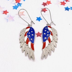 AMERICAN FLAG WING Earrings Patriotic 4th of July Earrings Red White and Blue Colorful Earrings Cute Novelty Earrings for Memorial Day image 7