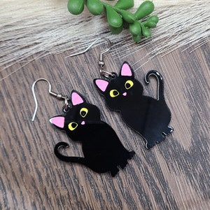 BLACK CAT ACRYLIC Earrings Cat Mom Cat Jewelry Handmade Laser Cut Cat Earrings Cat Themed Cat Lover Birthday Gifts Cute Cool Earrings image 8