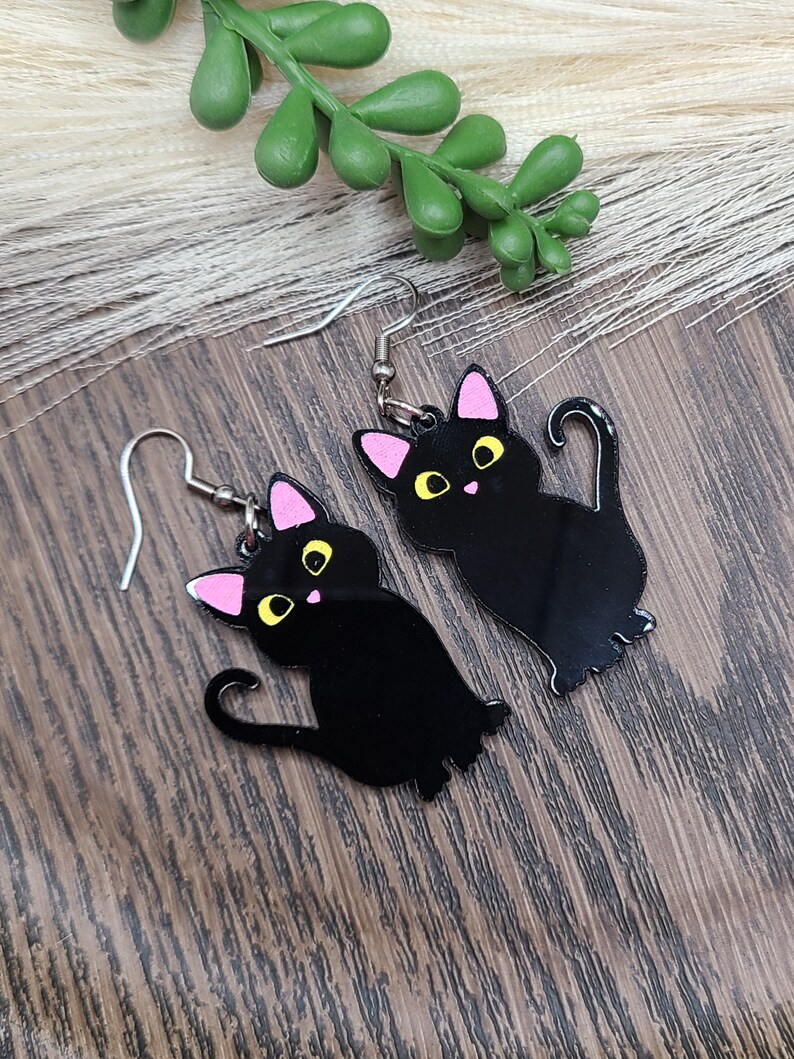 BLACK CAT ACRYLIC Earrings Cat Mom Cat Jewelry Handmade Laser Cut Cat Earrings Cat Themed Cat Lover Birthday Gifts Cute Cool Earrings image 8