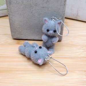 GREY CAT KAWAII Earrings Gifts Under 20 For Cat Lover Whimsical Flocked Mismatched Earrings Cat Mom Cat Jewelry Funky Cute Cat Earring Kidney