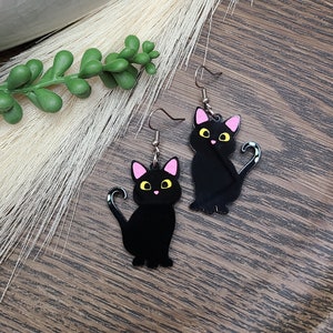 BLACK CAT ACRYLIC Earrings Cat Mom Cat Jewelry Handmade Laser Cut Cat Earrings Cat Themed Cat Lover Birthday Gifts Cute Cool Earrings image 6