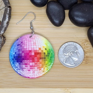 DISCO BALL RAINBOW Earrings Big Acrylic Colorful Earrings Fun Disco Ball Earrings For Best Friend Birthday Gift Cool Disco Earrings image 8