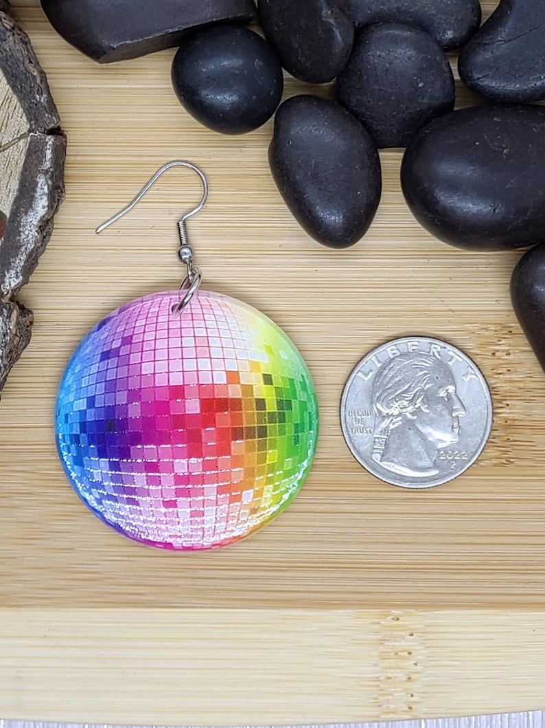 DISCO BALL RAINBOW Earrings Big Acrylic Colorful Earrings Fun Disco Ball Earrings For Best Friend Birthday Gift Cool Disco Earrings image 8