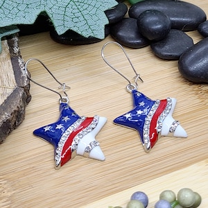 RED WHITE AND Blue Patriotic Earrings Heart or Star American Flag Earrings Colorful Memorial Day Earrings 4th Of July Fun Earrings image 9