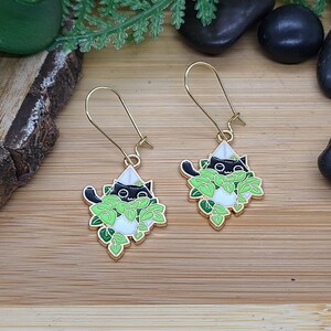 BLACK CAT PLANT Earrings Cat Mom Jewelry Whimsical Cat Dangle Earrings Cat Themed Birthday Gifts Big Sister Gift Black Cat Earrings image 8