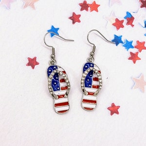 FLIP FLOPS PATRIOTIC Earrings 4th of July Novelty Earrings Cute Beach Summer Earrings Fun American Flag Earrings Gift For Girlfriend image 2