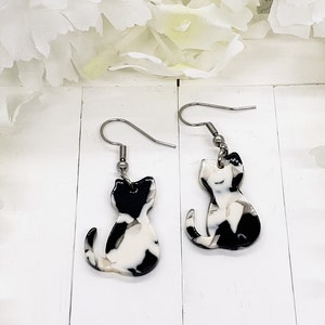 TUXEDO CAT ACRYLIC Earrings Cat Mom Daisy Earrings Cat Jewelry Aesthetic Cute Cat Earrings Gift For Mom Gifts For Cat Lover image 4