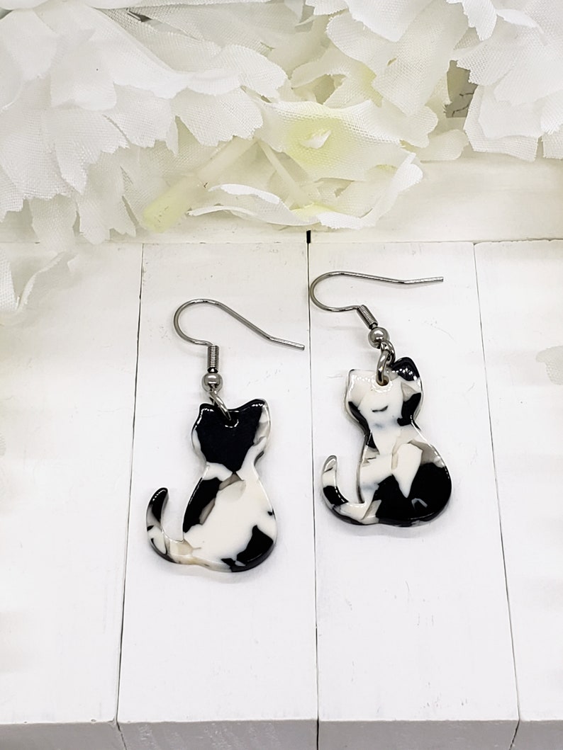 TUXEDO CAT ACRYLIC Earrings Cat Mom Daisy Earrings Cat Jewelry Aesthetic Cute Cat Earrings Gift For Mom Gifts For Cat Lover image 4