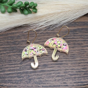 RAINY DAY CONFETTI Umbrella Earrings Cute Weather Earrings Whimsical Colorful Acrylic Earrings Mothers Day or Birthday Gifts Gold/Pink