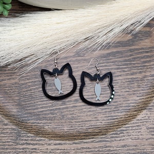 CUTE CAT FISH Earrings Cat Jewelry Kawaii Black Cat Earrings Quirky Acrylic Laser Cut Earrings Cat Themed Gifts For Daughter image 5