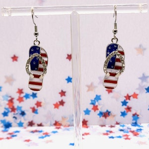 FLIP FLOPS PATRIOTIC Earrings 4th of July Novelty Earrings Cute Beach Summer Earrings Fun American Flag Earrings Gift For Girlfriend zdjęcie 6