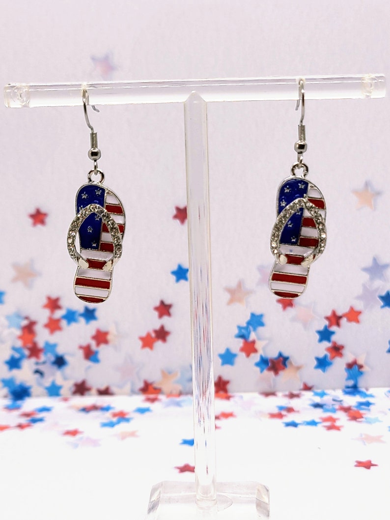 FLIP FLOPS PATRIOTIC Earrings 4th of July Novelty Earrings Cute Beach Summer Earrings Fun American Flag Earrings Gift For Girlfriend 画像 6