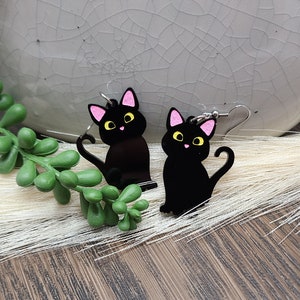 BLACK CAT ACRYLIC Earrings Cat Mom Cat Jewelry Handmade Laser Cut Cat Earrings Cat Themed Cat Lover Birthday Gifts Cute Cool Earrings image 3