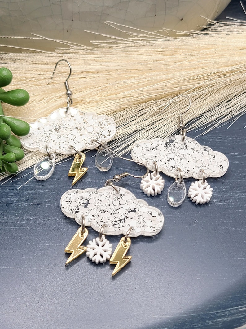 RAINY DAY CLOUD Earrings Acrylic Mismatched Weather Earrings Cool Spring or Summer Earrings Birthday Gifts For Mom Funky Earrings Mismatch