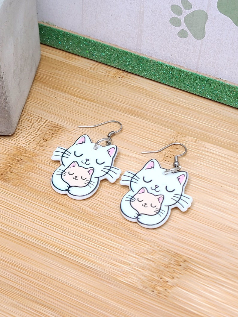 CAT MOM ACRYLIC Earrings Cat Lover Gift For Mom Cute Whimsical Cat Earrings Mothers Day Cat Themed Gifts Cat Jewelry Cool Earrings image 4