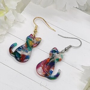 RAINBOW CAT ACRYLIC Earrings Gift For Mom Minimalist Cat Earrings Easter Gift Cute Spring Daisy Earrings Cat Mom Gift Cat Jewelry Gold Hook Only