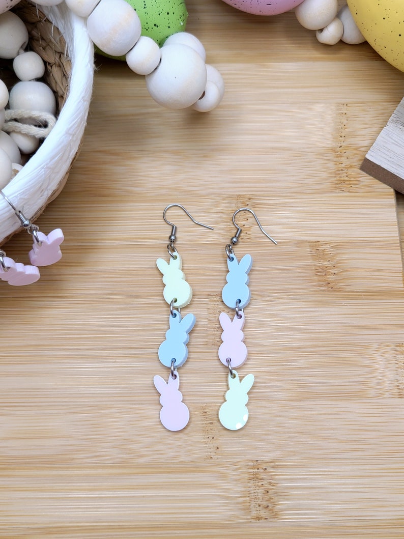 EASTER BUNNY PEEPS Earrings Mismatched Spring Earrings Whimsical Laser Cut Acrylic Novelty Earrings For Easter Basket Gifts For Daughter image 4