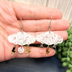 RAINY DAY CLOUD Earrings Acrylic Mismatched Weather Earrings Cool Spring or Summer Earrings Birthday Gifts For Mom Funky Earrings image 3