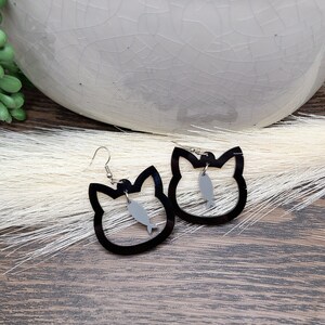 CUTE CAT FISH Earrings Cat Jewelry Kawaii Black Cat Earrings Quirky Acrylic Laser Cut Earrings Cat Themed Gifts For Daughter image 3