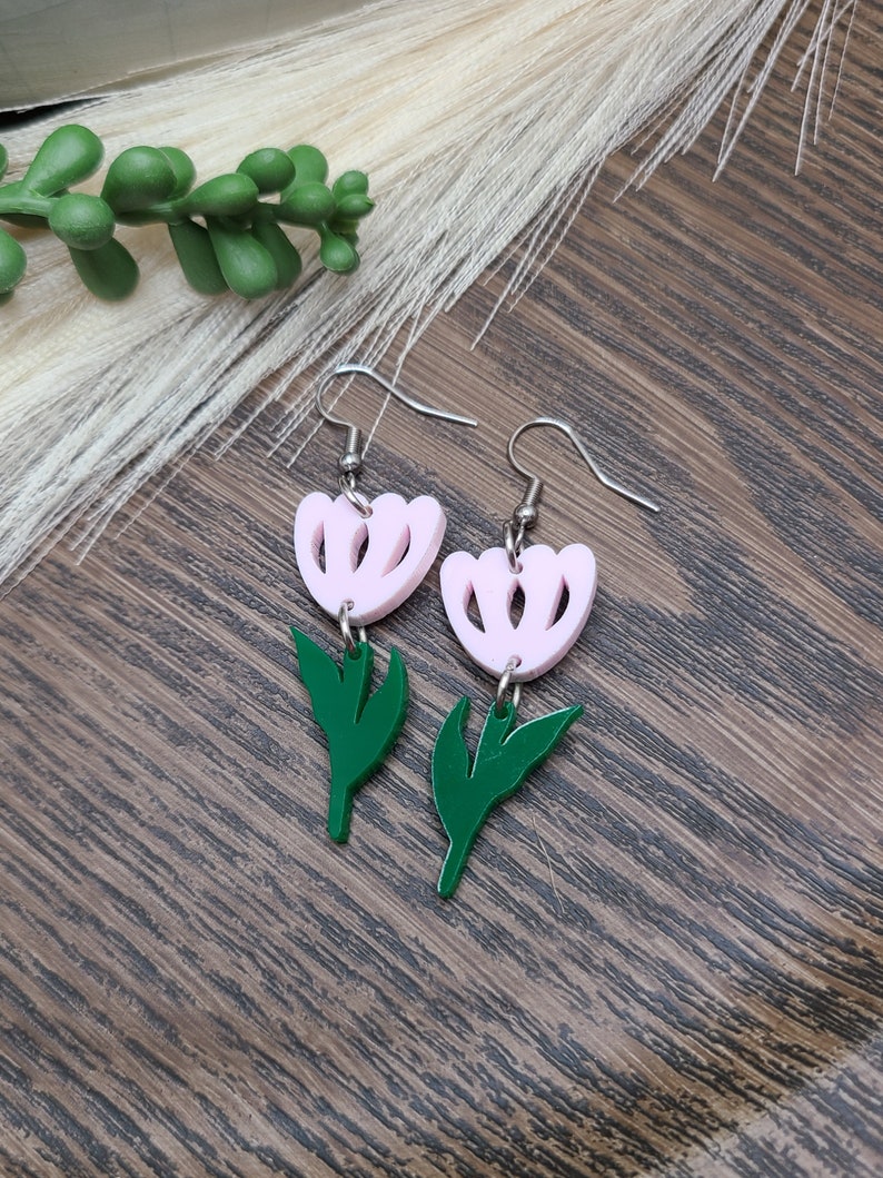 ACRYLIC FLOWER SPRING Earrings Whimsical Flower Earrings Mothers Day Gift For Mom Colorful Laser Cut Floral Earrings Handmade Jewelry 5 (See Pic)