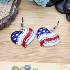RED WHITE AND Blue Patriotic Earrings Heart or Star American Flag Earrings Colorful Memorial Day Earrings 4th Of July Fun Earrings image 6