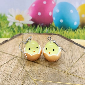 EASTER EGG CHICKEN Earrings Whimsical Easter Earrings for Easter Gifts Mismatched Bird Egg Earrings Cute Novelty Spring Earrings image 4