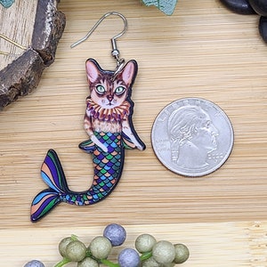 TABBY CAT MERMAID Earrings Weird Cat Earrings For Cat Mom Best Friend Gift Quirky Cat Mermaid Acrylic Earrings Fun Earrings Cat Jewelry image 9