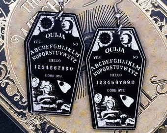 OUIJA BOARD COFFIN Earrings Big Acrylic Halloween Earrings | Witchy Goth Ouija Earrings | Halloween Goth Jewelry for Halloween Costume
