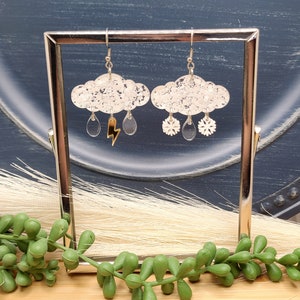 RAINY DAY CLOUD Earrings Acrylic Mismatched Weather Earrings Cool Spring or Summer Earrings Birthday Gifts For Mom Funky Earrings image 7