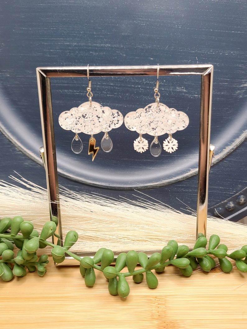 RAINY DAY CLOUD Earrings Acrylic Mismatched Weather Earrings Cool Spring or Summer Earrings Birthday Gifts For Mom Funky Earrings image 7