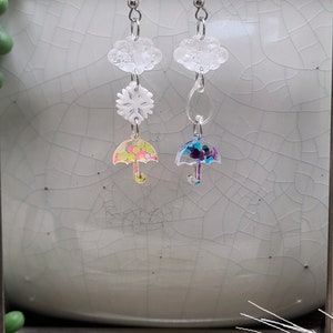 RAIN DROP CLOUD Earrings Whimsical Stacked Umbrella Earrings Colorful Dainty Spring Earrings Mismatched Weather Earrings Birthday Gifts image 7