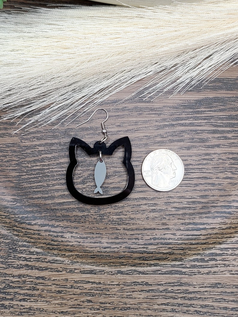 CUTE CAT FISH Earrings Cat Jewelry Kawaii Black Cat Earrings Quirky Acrylic Laser Cut Earrings Cat Themed Gifts For Daughter image 8