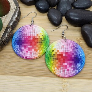 DISCO BALL RAINBOW Earrings Big Acrylic Colorful Earrings Fun Disco Ball Earrings For Best Friend Birthday Gift Cool Disco Earrings image 3