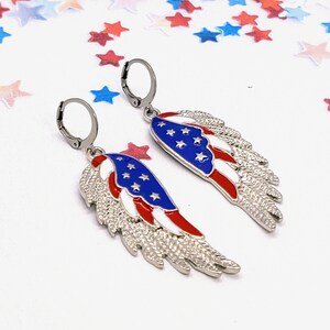 AMERICAN FLAG WING Earrings Patriotic 4th of July Earrings Red White and Blue Colorful Earrings Cute Novelty Earrings for Memorial Day image 4