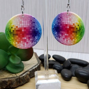 DISCO BALL RAINBOW Earrings Big Acrylic Colorful Earrings Fun Disco Ball Earrings For Best Friend Birthday Gift Cool Disco Earrings image 7