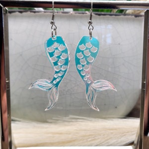 MERMAIDCORE IRIDESCENT EARRINGS Mermaid Tail Beachy Jewelry Whimsical Acrylic Mermaid Earrings Laser Cut Summer Earrings Cool Earrings image 6