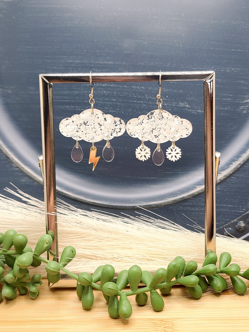 RAINY DAY CLOUD Earrings Acrylic Mismatched Weather Earrings Cool Spring or Summer Earrings Birthday Gifts For Mom Funky Earrings image 5