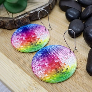 DISCO BALL RAINBOW Earrings Big Acrylic Colorful Earrings Fun Disco Ball Earrings For Best Friend Birthday Gift Cool Disco Earrings Kidney