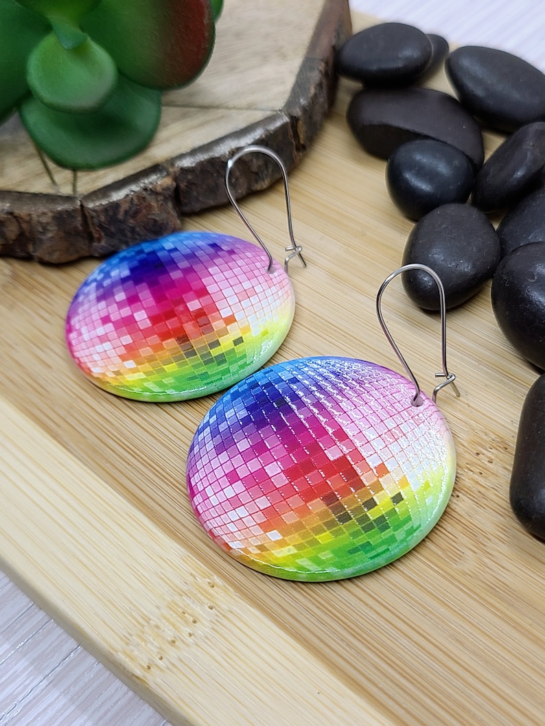 DISCO BALL RAINBOW Earrings Big Acrylic Colorful Earrings Fun Disco Ball Earrings For Best Friend Birthday Gift Cool Disco Earrings Kidney