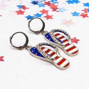 FLIP FLOPS PATRIOTIC Earrings 4th of July Novelty Earrings Cute Beach Summer Earrings Fun American Flag Earrings Gift For Girlfriend image 4